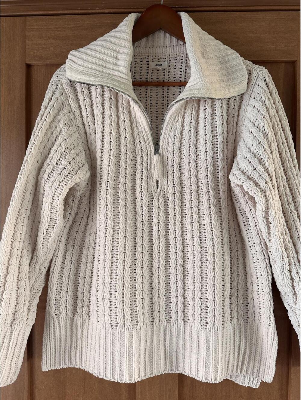 Aerie Cable Car Quarter Zip Chunky Sweater In Toasted Coconut Cream Women’s XS - Picture 4 of 15